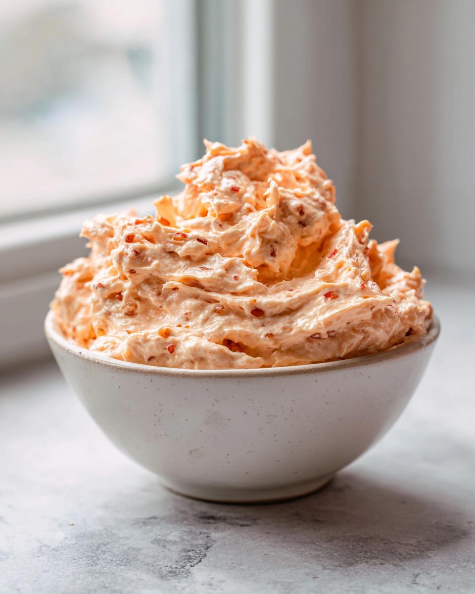 A bowl filled with creamy, orange-hued smash burger sauce, featuring visible red pepper flakes.