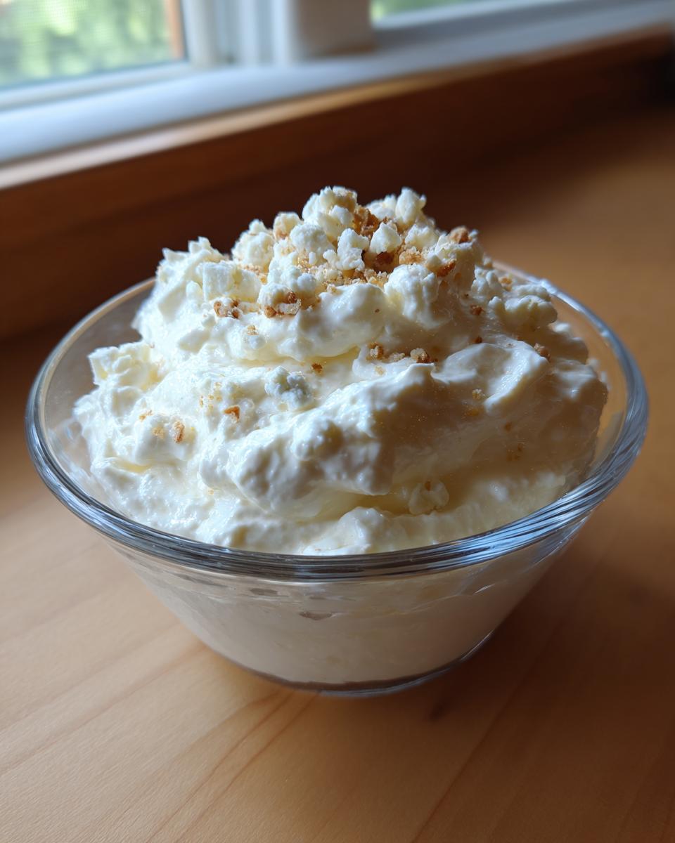 A small glass bowl filled with creamy white blue cheese dip, topped with blue cheese crumbles.