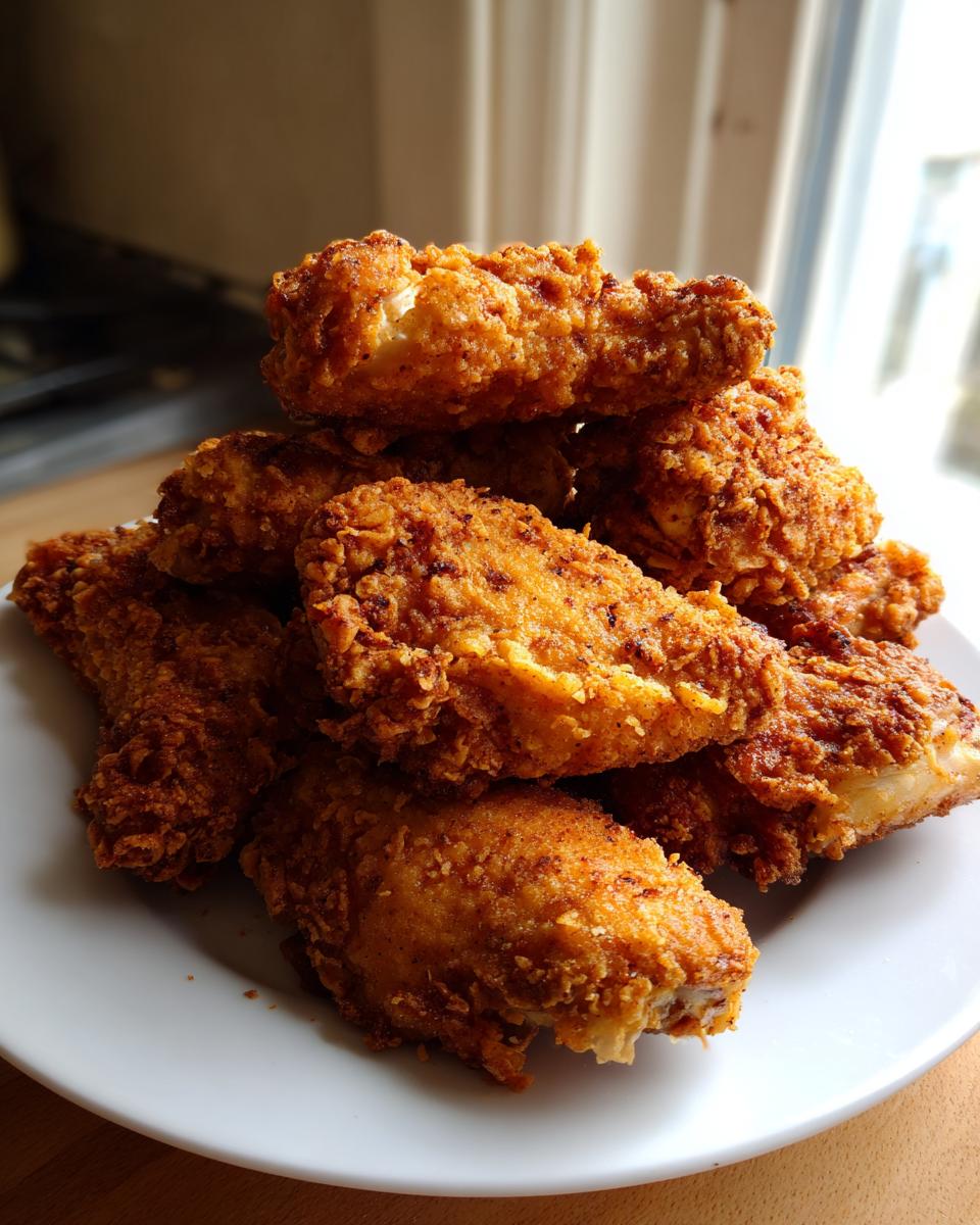 A stack of golden brown, extra crispy baked chicken wings piled high on a white plate.