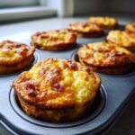 Close-up of golden brown, fluffy egg bites fresh out of a muffin tin, perfect for protein fuel.