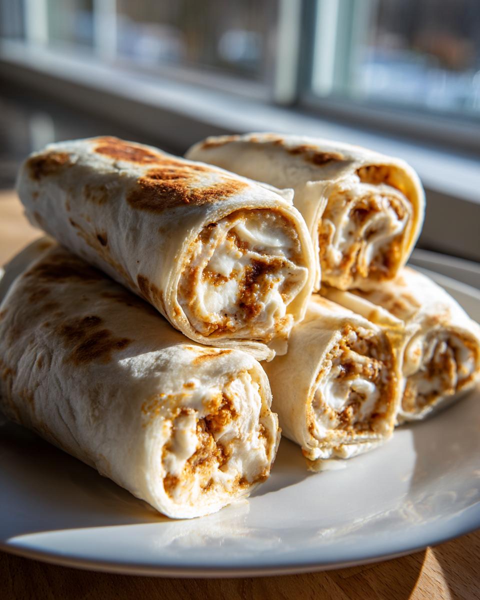 A stack of golden-brown, rolled taco pinwheels filled with creamy cheese and seasoned filling, ready to serve.